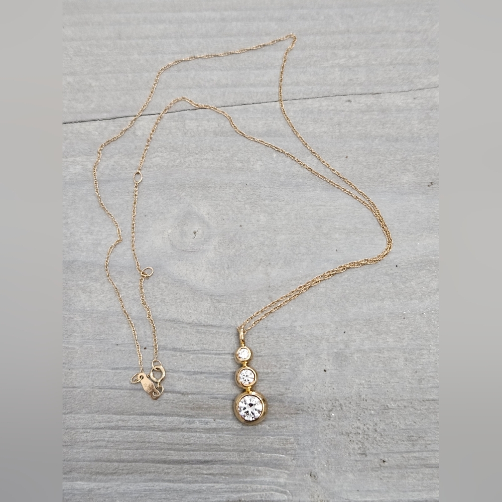 14k Solid Gold Dainty Necklace and CZ Pendant